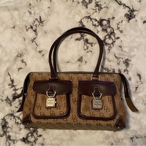 Dooney & Bourke Signature Taupe Jacquard Canvas Bag with Leather Trim